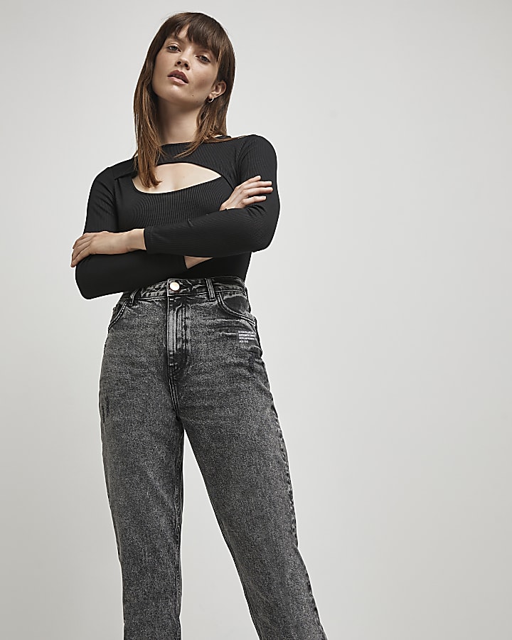 Grey high waisted slim fit jeans