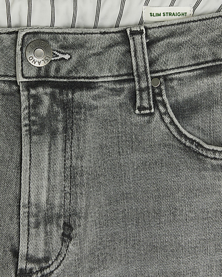 Grey high waisted slim straight jeans | River Island