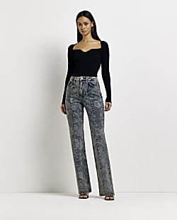 Grey high waisted straight jeans