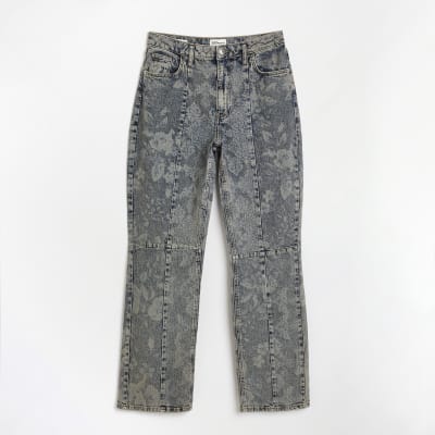 Grey high waisted straight leg jeans