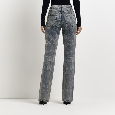 Grey high waisted straight leg jeans River Island