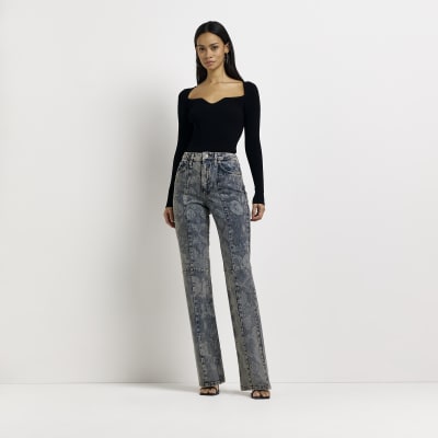 Grey high waisted straight leg jeans River Island