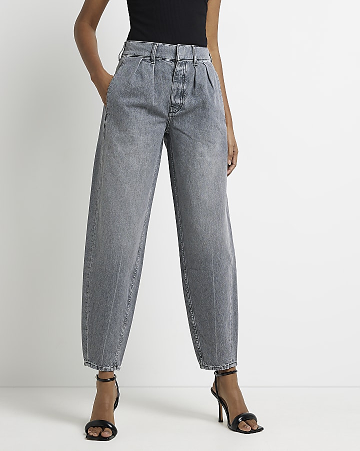 Grey high waisted tapered jeans