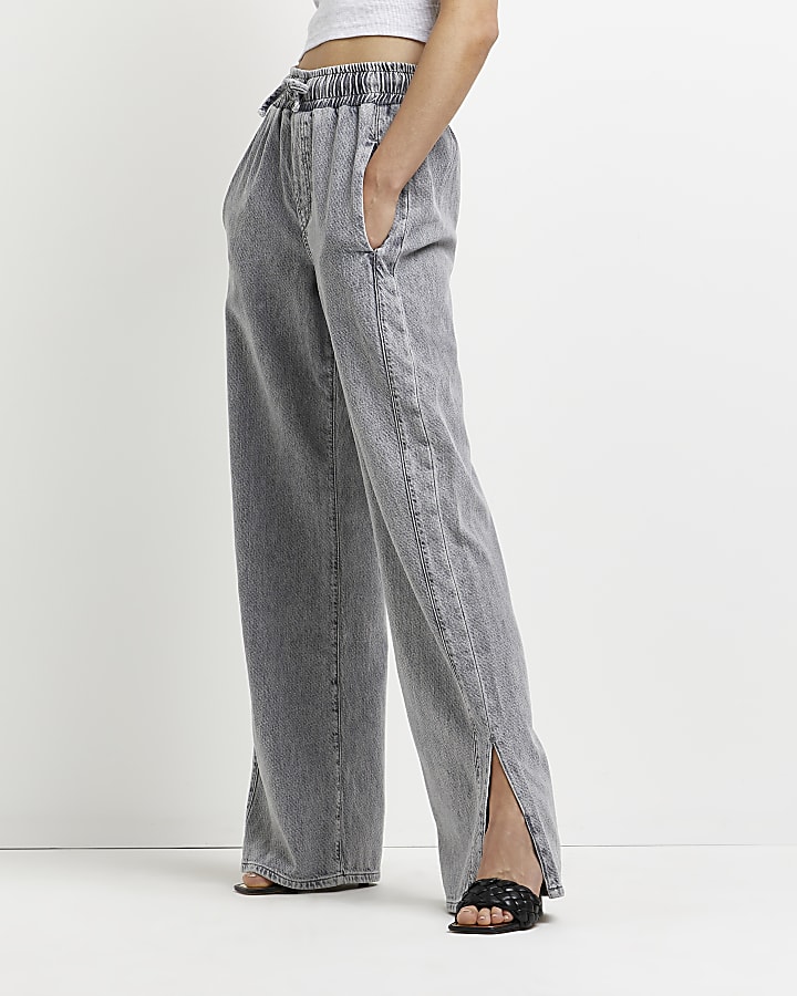 Grey high waisted wide leg jeans