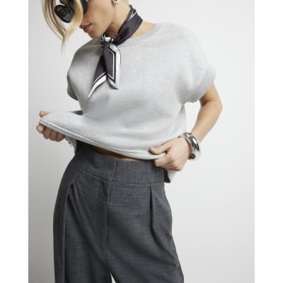 Grey high waisted hot sale wide leg trousers