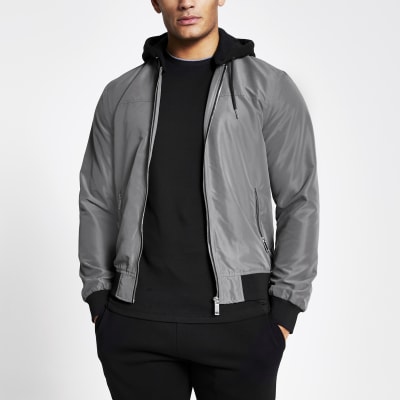 Hooded Bomber Jacket Grey | mail.napmexico.com.mx