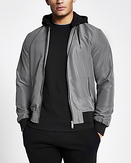 Grey hooded bomber jacket