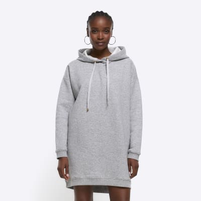 Grey hooded sweatshirt mini dress | River Island