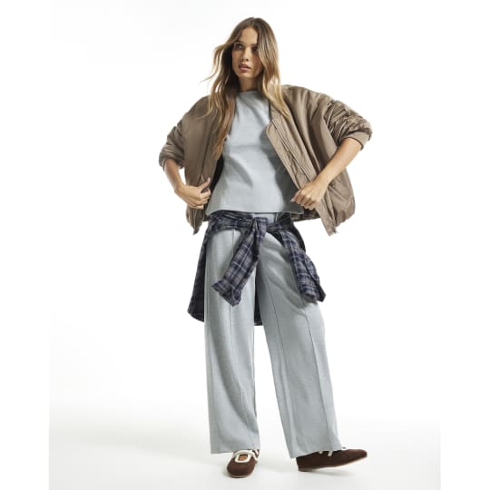 River Island Grey Interlock Wide Leg Trousers