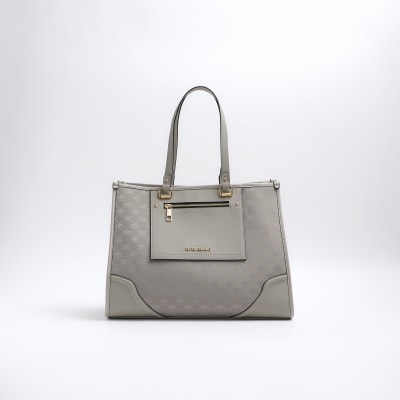 Grey jacquard monogram shopper bag River Island