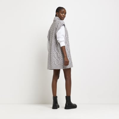Grey jumper mini shirt dress River Island