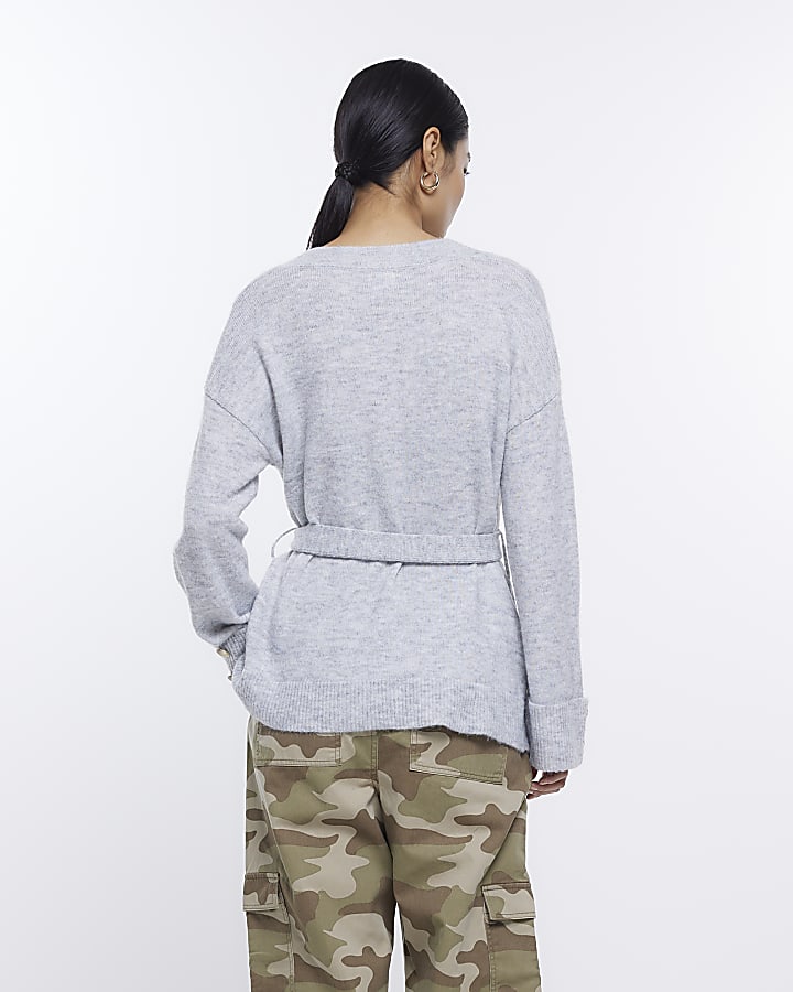 Grey knit belted jumper
