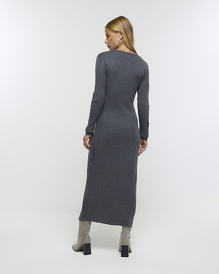 Grey knit bodycon midi dress