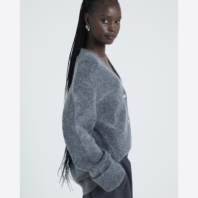 Grey knit button up cardigan River Island