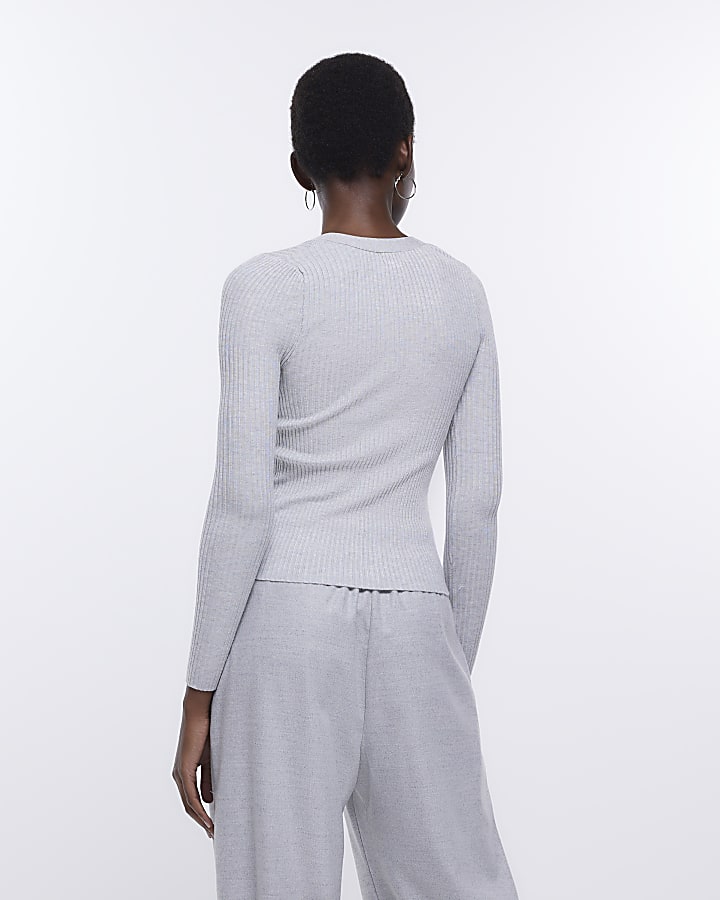 Grey knit long sleeve cardigan