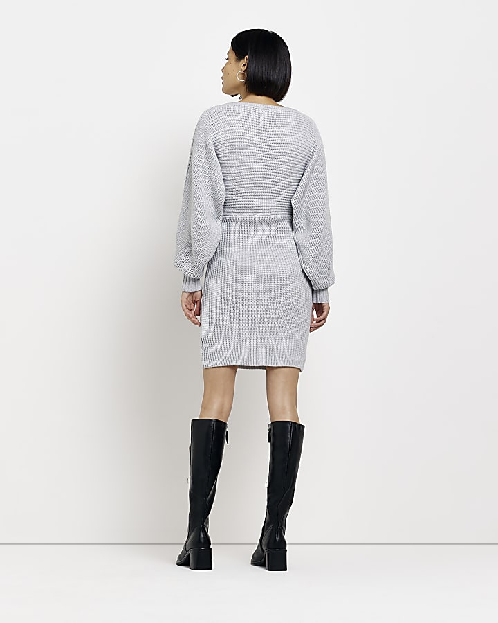 Grey knit long sleeve jumper mini dress