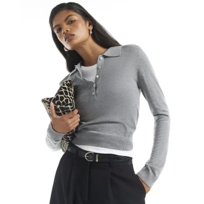 Knit Shoulder Pad Polo Top