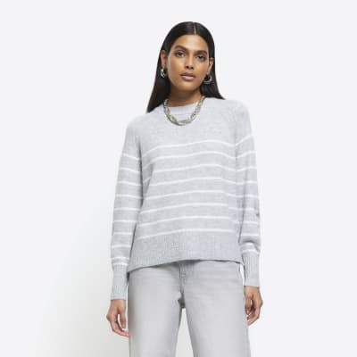 Grey knit stripe jumper | River Island