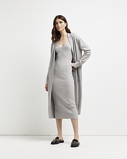 Grey knitted bodycon midi dress