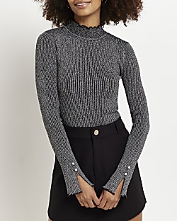 Grey knitted frill top