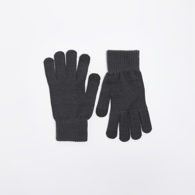 Grey knitted gloves River Island