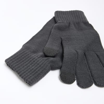 Grey knitted gloves River Island