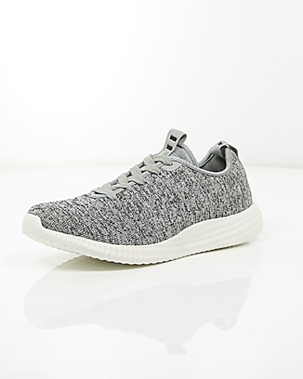 360 degree animation of product Grey knitted lace-up trainers frame-0