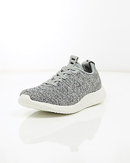 360 degree animation of product Grey knitted lace-up trainers frame-1