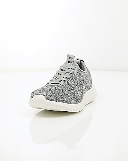 360 degree animation of product Grey knitted lace-up trainers frame-2
