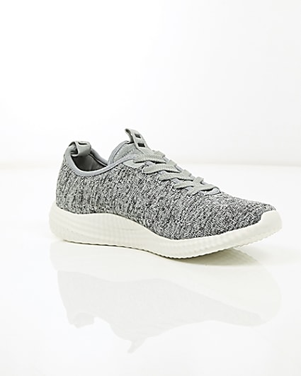 360 degree animation of product Grey knitted lace-up trainers frame-7