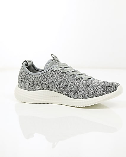 360 degree animation of product Grey knitted lace-up trainers frame-8