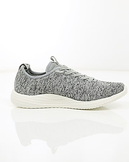 360 degree animation of product Grey knitted lace-up trainers frame-9