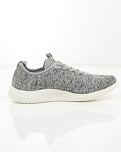 360 degree animation of product Grey knitted lace-up trainers frame-10
