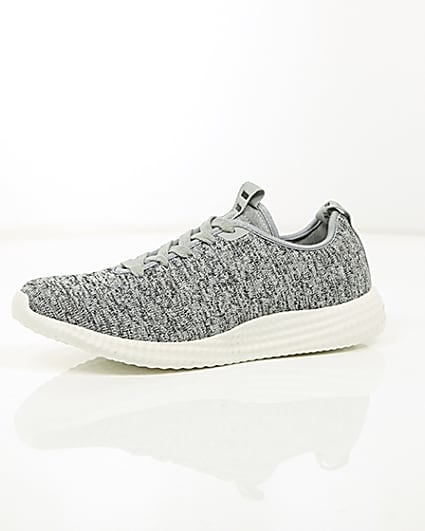 360 degree animation of product Grey knitted lace-up trainers frame-23