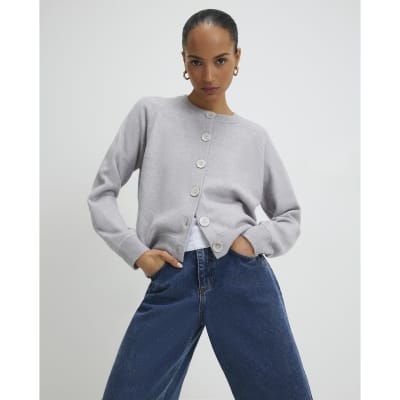 Grey Knitted Long Sleeve Cardigan