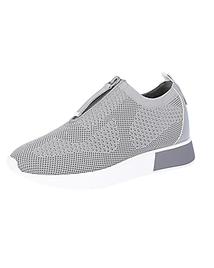 360 degree animation of product Grey knitted runner trainers frame-1