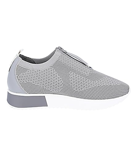 360 degree animation of product Grey knitted runner trainers frame-15