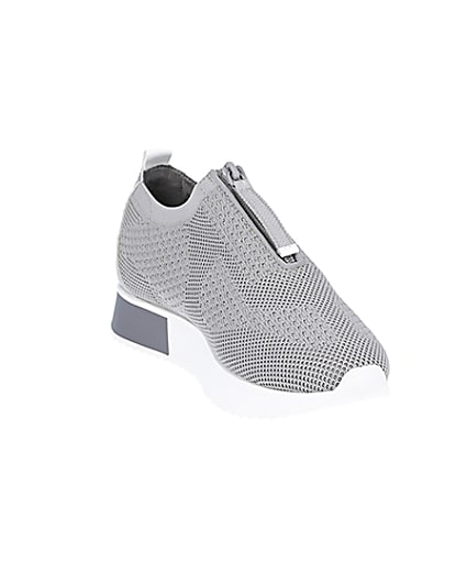 360 degree animation of product Grey knitted runner trainers frame-19