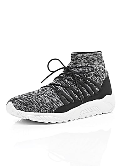 360 degree animation of product Grey knitted sports trainers frame-0