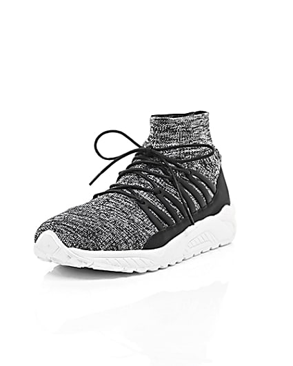 360 degree animation of product Grey knitted sports trainers frame-1