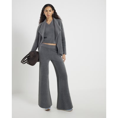 Grey Knitted Wide Leg Lounge Trousers
