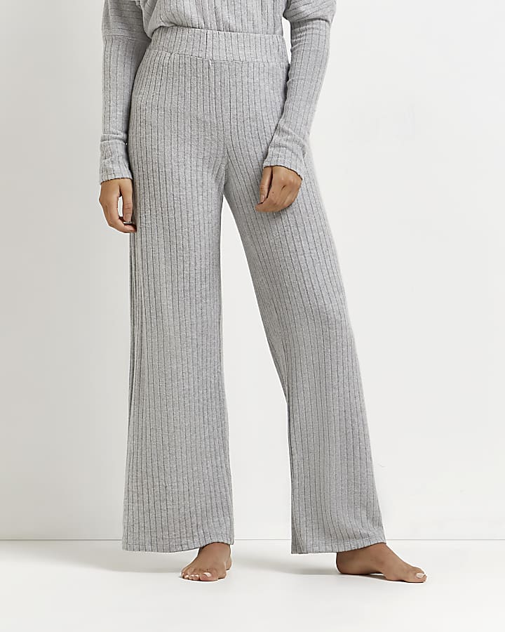 Grey knitted wide leg trousers