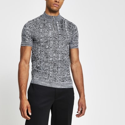 grey knitted polo