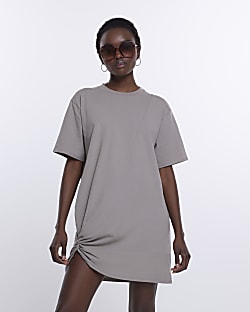 Grey Knot Hem T-shirt Mini Dress