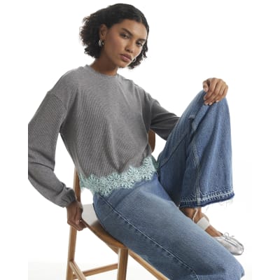 Lace Hem Sweatshirt
