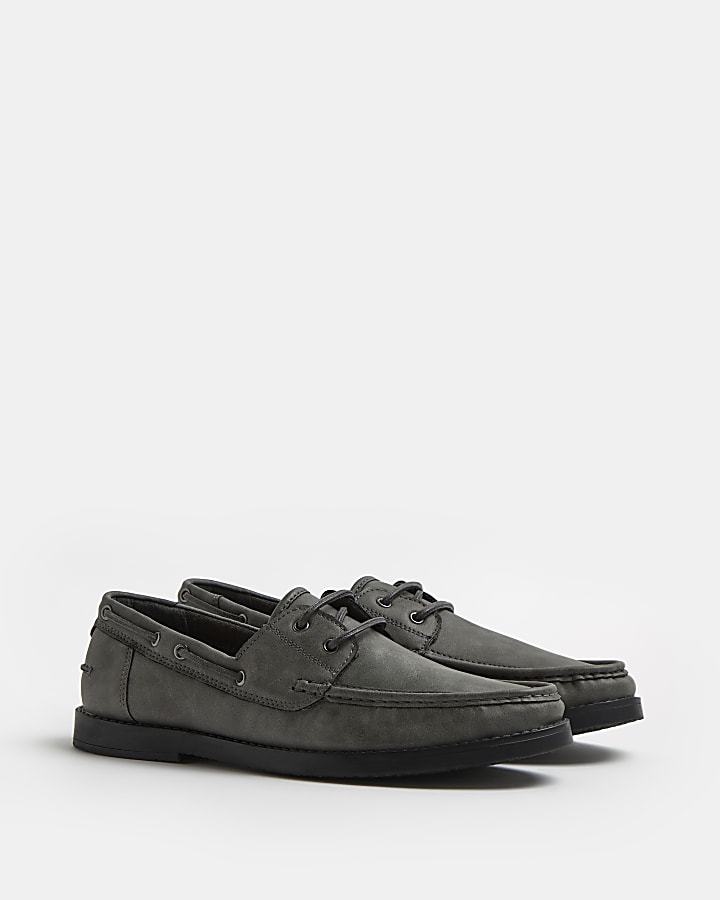 Grey lace up boat shoes
