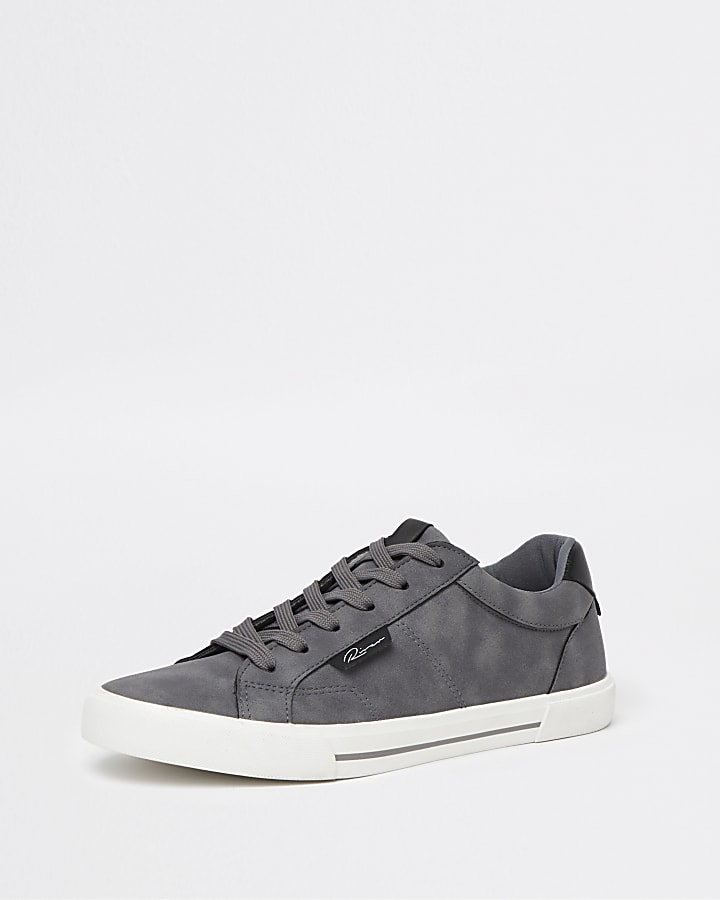 Grey lace up plimsoll trainers