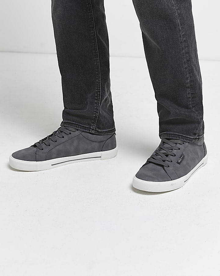 Grey lace up plimsoll trainers
