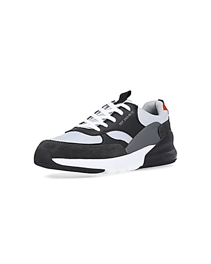 360 degree animation of product Grey lace up runner trainers frame-0