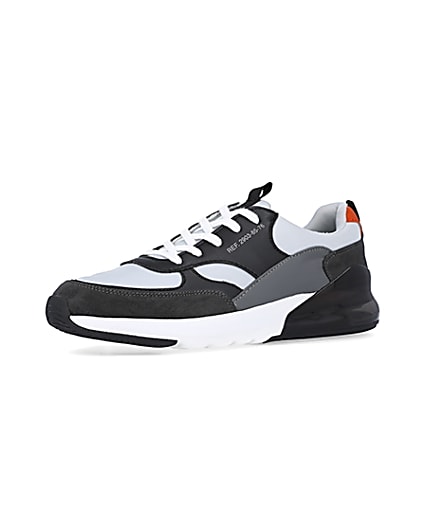 360 degree animation of product Grey lace up runner trainers frame-1